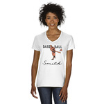 Retro Baseball Women's V-Neck T-Shirt - White - 3XL (Personalized)