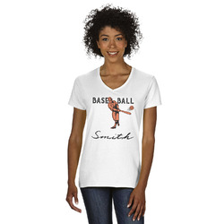 Retro Baseball Women's V-Neck T-Shirt - White (Personalized)