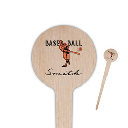 Retro Baseball 4" Round Wooden Food Picks - Single Sided (Personalized)