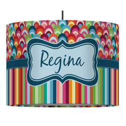 Retro Scales & Stripes 16" Drum Pendant Lamp - Fabric (Personalized)