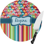 Retro Scales & Stripes Round Glass Cutting Board - Small (Personalized)