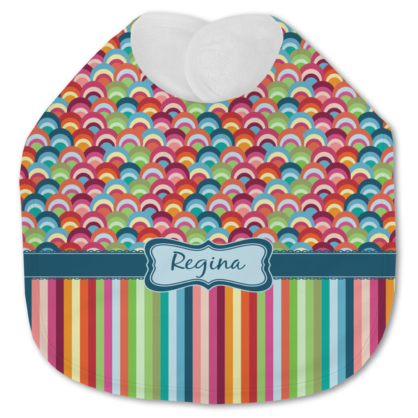 Custom Retro Scales & Stripes Jersey Knit Baby Bib w/ Name or Text