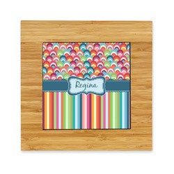 Retro Scales & Stripes Bamboo Trivet with Ceramic Tile Insert (Personalized)