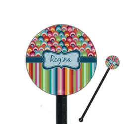 Retro Scales & Stripes 5.5" Round Plastic Stir Sticks - Black - Double Sided (Personalized)