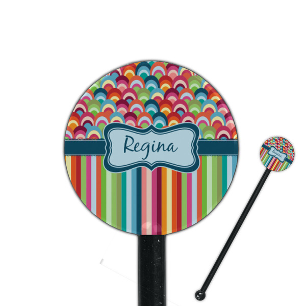 Custom Retro Scales & Stripes 5.5" Round Plastic Stir Sticks - Black - Double Sided (Personalized)