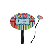 Retro Scales & Stripes 7" Oval Plastic Stir Sticks - Black - Single Sided (Personalized)