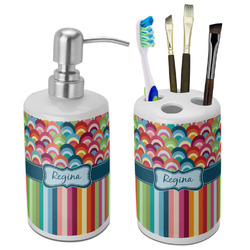 Retro Scales & Stripes Ceramic Bathroom Accessories Set (Personalized)