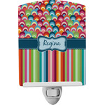 Retro Scales & Stripes Ceramic Night Light w/ Name or Text