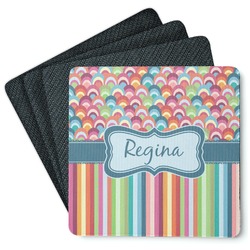 Retro Scales & Stripes Square Rubber Backed Coasters - Set of 4 (Personalized)