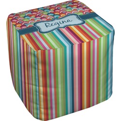 Retro Scales & Stripes Cube Pouf Ottoman - 13" (Personalized)