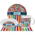 Retro Scales & Stripes Dinner Set - Single 4 Pc Setting w/ Name or Text