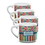 Retro Scales & Stripes Double Shot Espresso Cups - Set of 4 (Personalized)