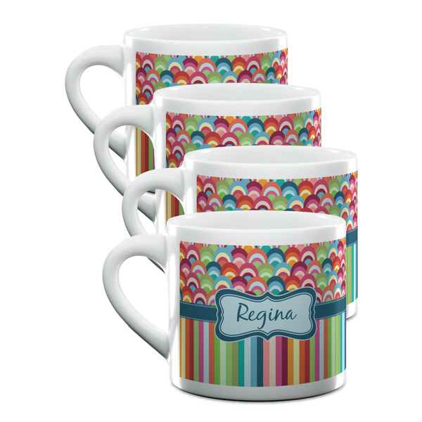 Custom Retro Scales & Stripes Double Shot Espresso Cups - Set of 4 (Personalized)