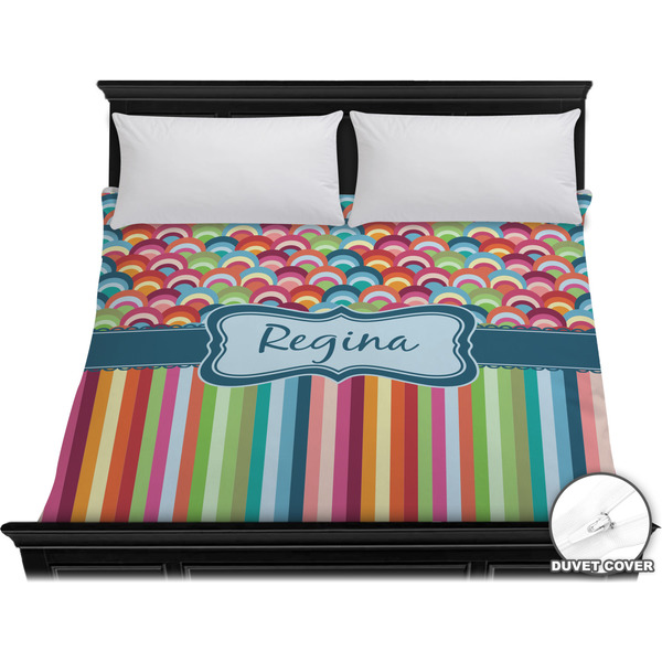 Custom Retro Scales & Stripes Duvet Cover - King (Personalized)