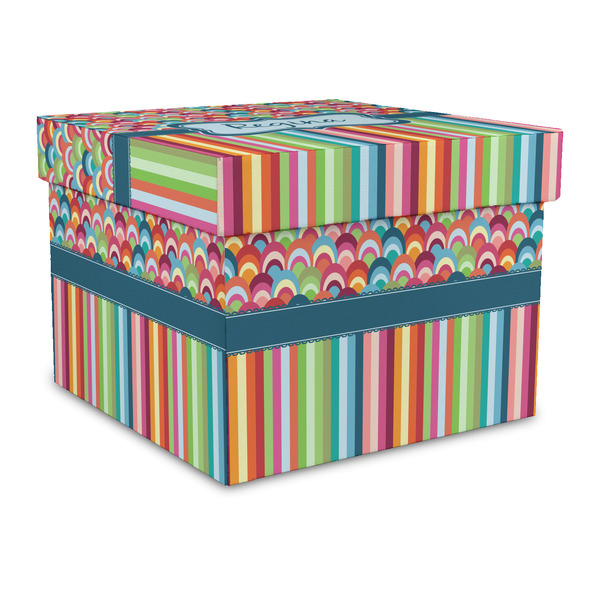 Custom Retro Scales & Stripes Gift Box with Lid - Canvas Wrapped - Large (Personalized)