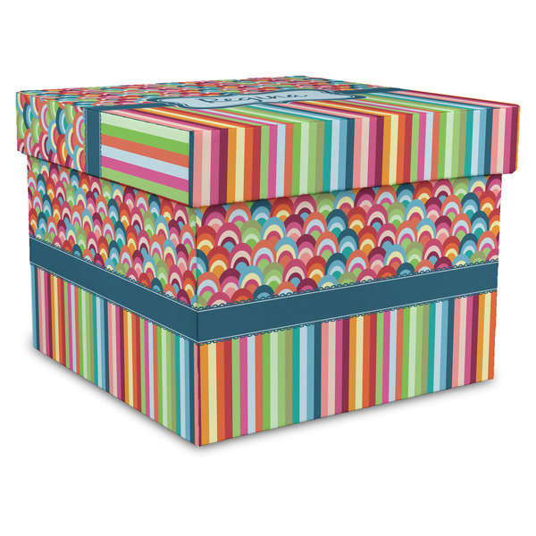 Custom Retro Scales & Stripes Gift Box with Lid - Canvas Wrapped - X-Large (Personalized)