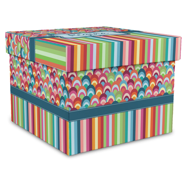 Custom Retro Scales & Stripes Gift Box with Lid - Canvas Wrapped - XX-Large (Personalized)