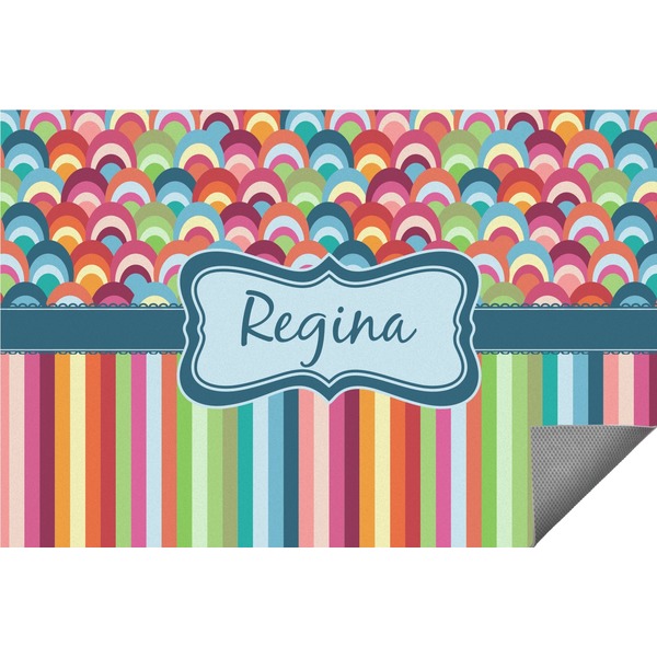 Custom Retro Scales & Stripes Indoor / Outdoor Rug - 5'x8' w/ Name or Text