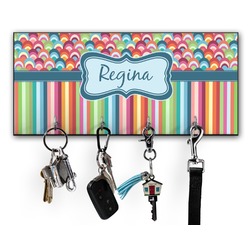 Retro Scales & Stripes Key Hanger w/ 4 Hooks w/ Name or Text