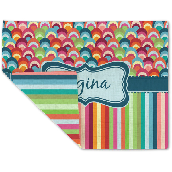 Custom Retro Scales & Stripes Double-Sided Linen Placemat - Single w/ Name or Text