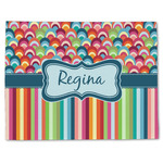 Retro Scales & Stripes Single-Sided Linen Placemat - Single w/ Name or Text