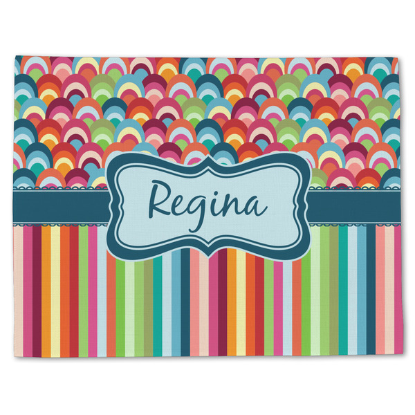 Custom Retro Scales & Stripes Single-Sided Linen Placemat - Single w/ Name or Text