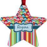 Retro Scales & Stripes Metal Star Ornament - Double Sided w/ Name or Text