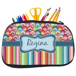 Retro Scales & Stripes Neoprene Pencil Case - Medium w/ Name or Text