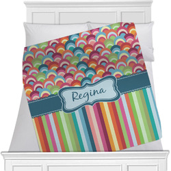 Retro Scales & Stripes Minky Blanket - Twin / Full - 80"x60" - Single Sided w/ Name or Text