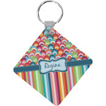 Retro Scales & Stripes Diamond Plastic Keychain w/ Name or Text