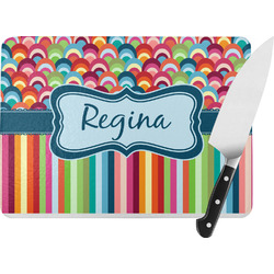 Retro Scales & Stripes Rectangular Glass Cutting Board - Large - 15.25"x11.25" w/ Name or Text