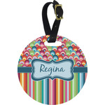 Retro Scales & Stripes Plastic Luggage Tag - Round (Personalized)