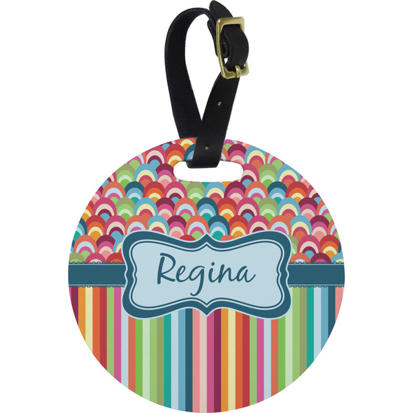 Custom Retro Scales & Stripes Plastic Luggage Tag - Round (Personalized)