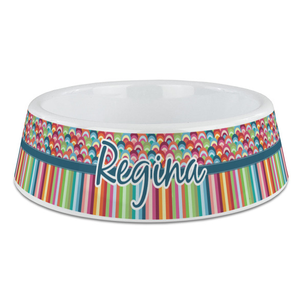 Custom Retro Scales & Stripes Plastic Dog Bowl - Large (Personalized)