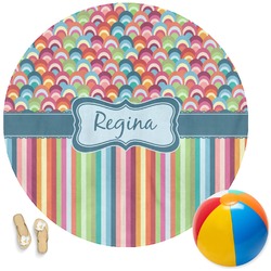 Retro Scales & Stripes Round Beach Towel (Personalized)