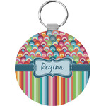 Retro Scales & Stripes Round Plastic Keychain (Personalized)