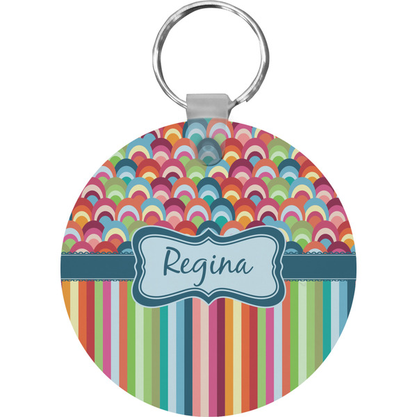 Custom Retro Scales & Stripes Round Plastic Keychain (Personalized)