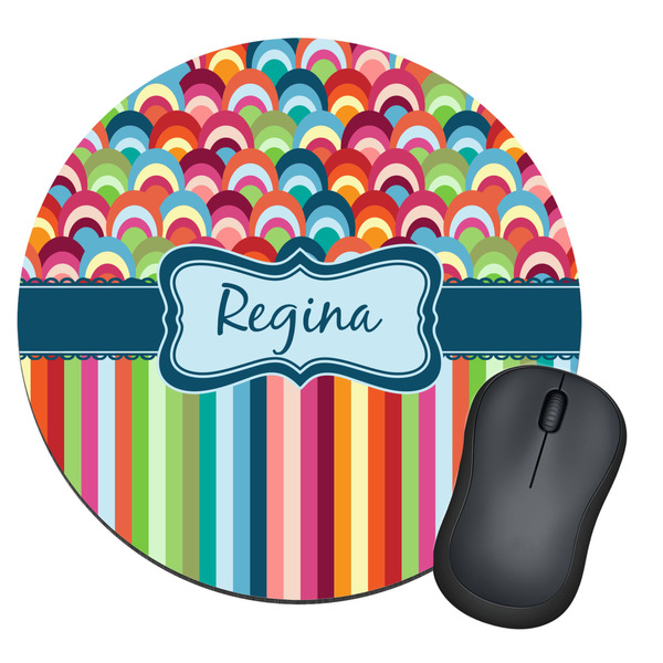 Custom Retro Scales & Stripes Round Mouse Pad (Personalized)