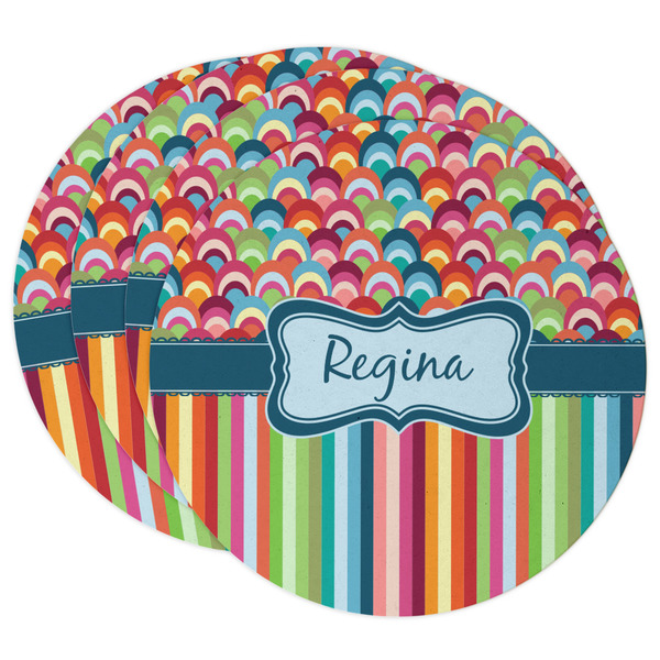 Custom Retro Scales & Stripes Round Paper Coasters w/ Name or Text