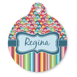 Retro Scales & Stripes Round Pet ID Tag - Large (Personalized)