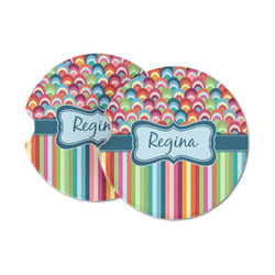 Retro Scales & Stripes Sandstone Car Coasters (Personalized)