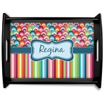 Retro Scales & Stripes Black Wooden Tray - Large (Personalized)