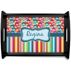 Retro Scales & Stripes Black Wooden Tray - Small (Personalized)