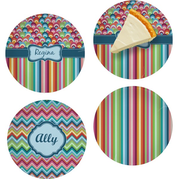 Custom Retro Scales & Stripes Set of 4 Glass Appetizer / Dessert Plate 8" (Personalized)