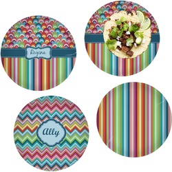 Retro Scales & Stripes Set of 4 Glass Lunch / Dinner Plate 10" (Personalized)