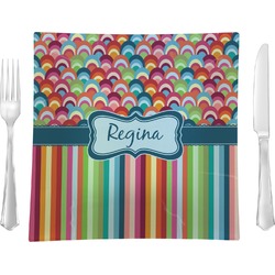 Retro Scales & Stripes Glass Square Lunch / Dinner Plate 9.5" (Personalized)