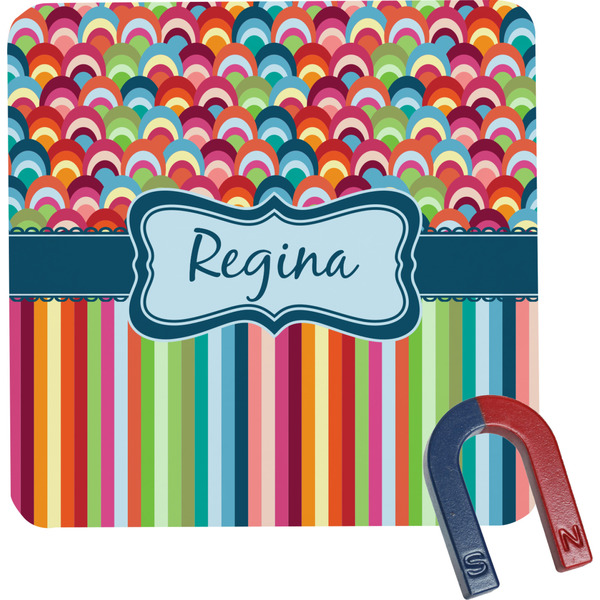 Custom Retro Scales & Stripes Square Fridge Magnet w/ Name or Text