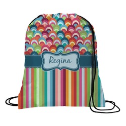 Retro Scales & Stripes Drawstring Backpack - Medium (Personalized)