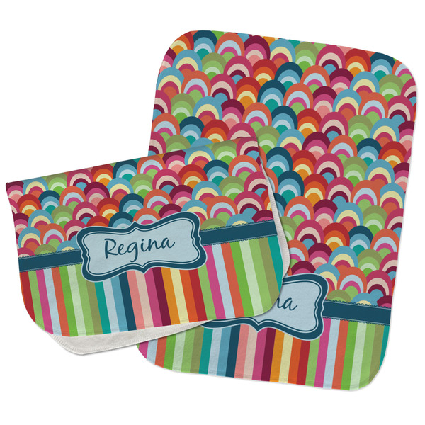 Custom Retro Scales & Stripes Burp Cloths - Fleece - Set of 2 w/ Name or Text