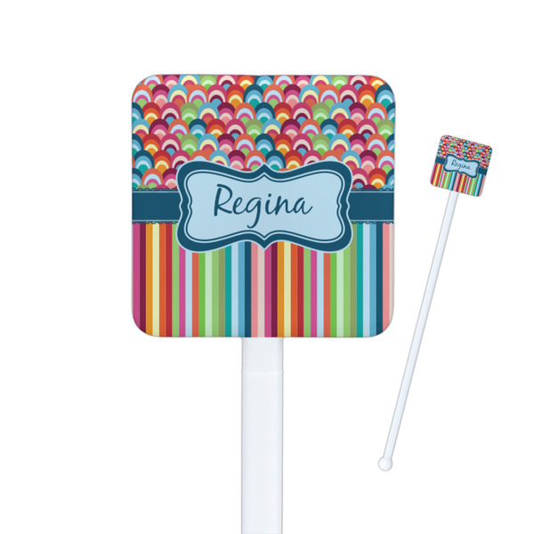 Custom Retro Scales & Stripes Square Plastic Stir Sticks - Single Sided (Personalized)